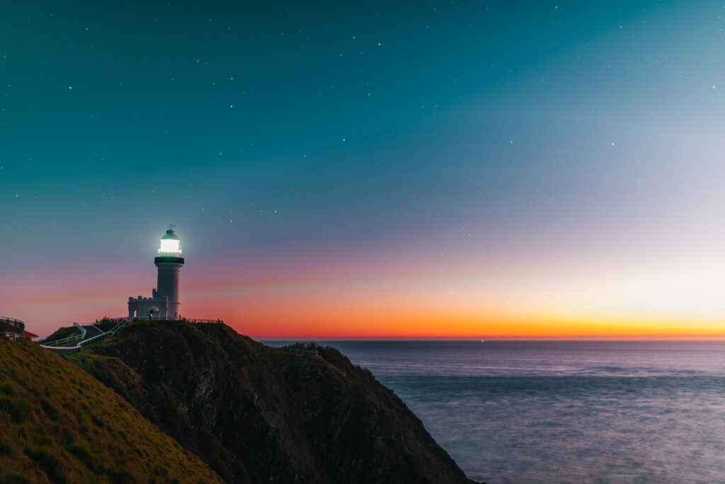 lighthouse on hill blue sky