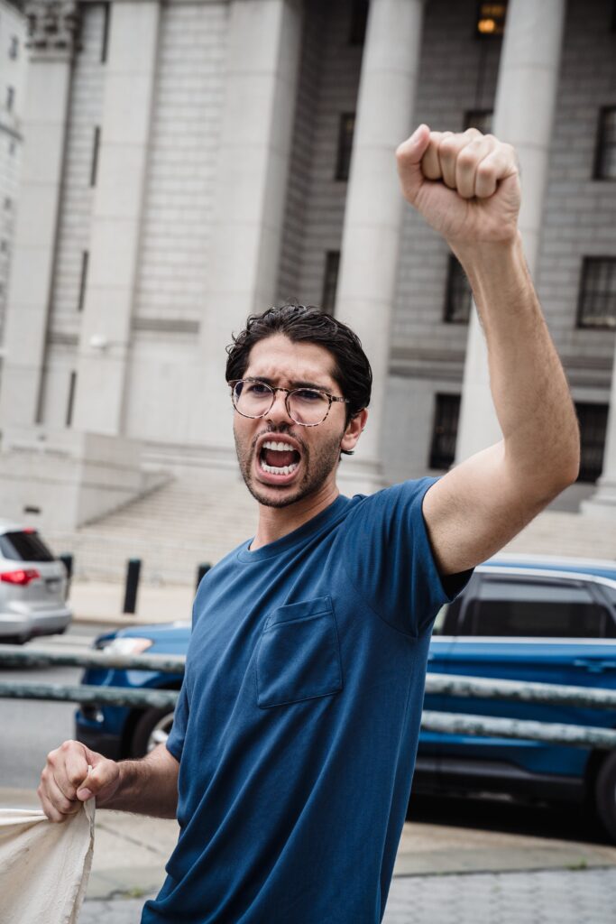 man raised fist