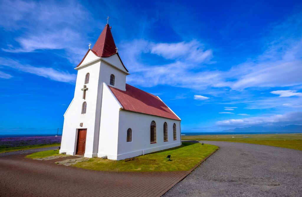 white church blue sky